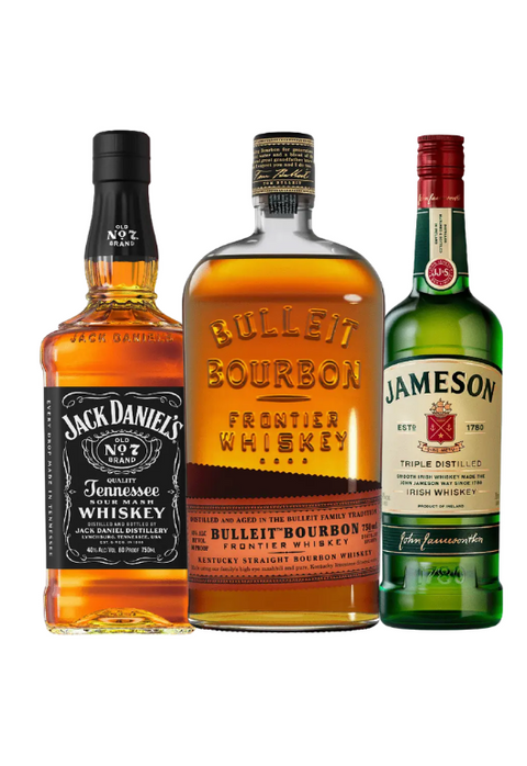 The Classic Whiskey Trio – Jack Daniel’s, Jameson & Bulleit (750ml Each)